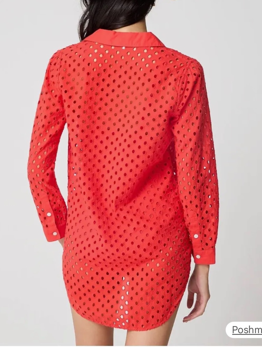 J. Crew Red Eyelet Button-Front Swim Coverup